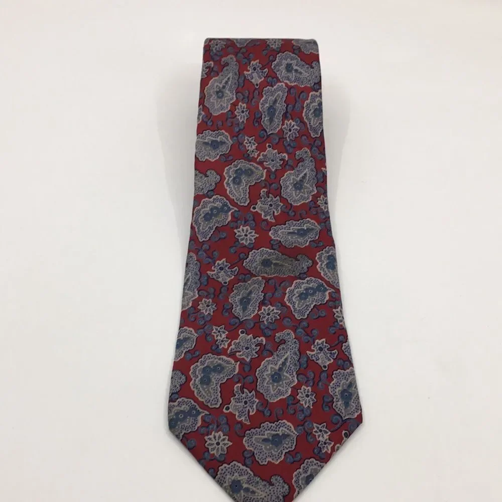 Vintage Yves Saint Laurent YSL Dark Red Blue and Gray Paisley Silk Tie